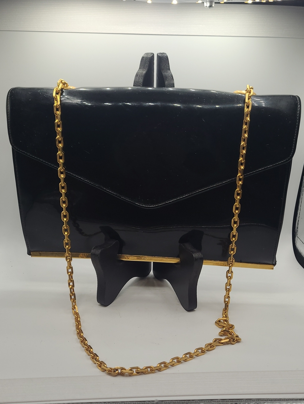 Koret Black Patent Leather Shoulder Bag with Gold Chain Strap